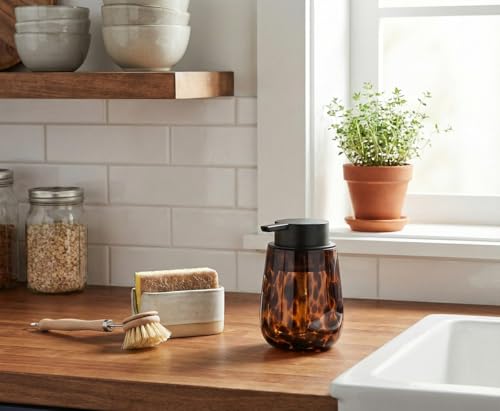 Marble Glass Liquid Soap/Lotion/Hand Sanitizer Pump Dispenser, Refillable for Kitchen and Bathroom Countertop (Amber) - color: Amber Liquid