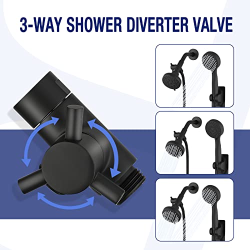 PDPBath Brass 3 Way Shower Arm Diverter Valve for Handheld Shower Head and Fixed Shower Head, G1/2 Universal Connection - Matte Black - color: Matte Black-1