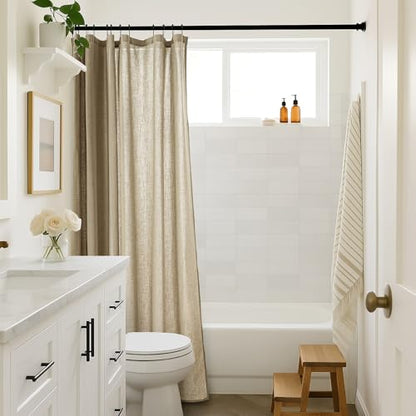 MIULEE Linen Buttonhole Fabric Shower Curtain Khaki W72*L80 12 Metal Hooks | Country Boho Farmhouse, Heavy, Shower Curtain Set, Thick Cloth Neutral Waterproof Curtains, Bathroom, Washable - color: Khaki, size: 72"W x 80"L (Pack of 1)