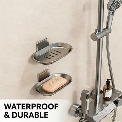 No Drilling Soap Dish for Shower, Self Draining Soap Bar Holder with Removable Drip Tray, Wall Mounted Rustproof Soap Saver for Bathroom, Kitchen, Toilet