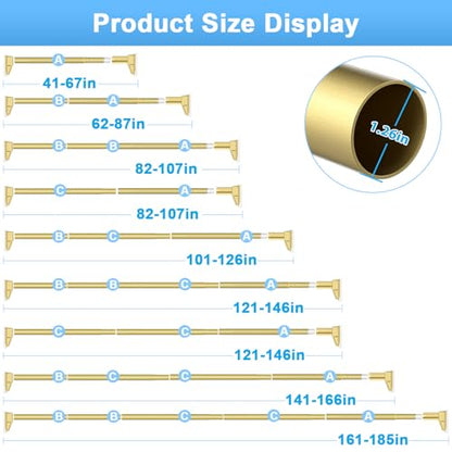 41 to 185 Inch Gold Tension Curtain Rod | No Drill, Extra Long, Heavy Duty, Renter Friendly Adjustable - color: Gold, size: 41-185inch