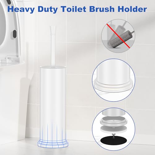 Toilet Brush and Holder Set：304 Stainless Steel Heavy Duty Toilet Bowl Brush，Removable Inner Bowl and Splash Protection，Bathroom Toilet Brush-Dense Bristles for Through Cleaning - color: White