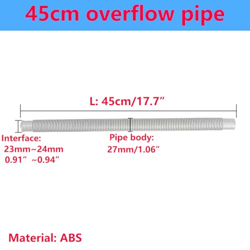 QRITY 1 PCS Overflow Pipe, 29x29mm Round Interface, Kitchen Sink Drain Pipe Kit, Silver, ABS Plastic, Bathroom Sink Overflow Head, 450mm Length - style: Style-B