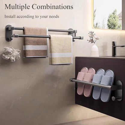 Stainless Steel Single/Double Towel Bar, Bathroom Waterproof Towel Rail | Drill Mount Towels Holder with Hooks, 30-70CM/11.8-27.5in Wall Mount for Kitchen and Bathroom(Gray B,60cm/23.6in) - color: Gray B, size: 60cm/23.6in