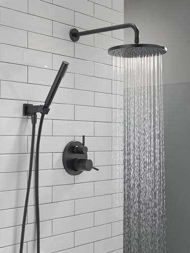 Delta Modern 14 Series Round Rain Shower System Faucet Set, Rainfall Matte Black Shower Head and Handle Set, Valve Trim Kit, 10 Inch, Matte Black 342702-BL - color: Matte Black