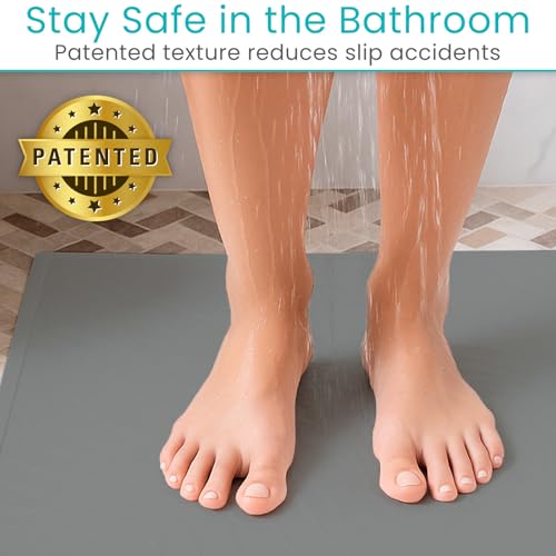 Vive Non-Slip Bath Mat with Suction Cups - 28" x 16" Extra Large Rubber Mat | For Safety & Comfort - Patented Grip Prevents Slips and Falls for Kids, Elderly, Men, Women - XL Non Skid Shower & Tub Cover - color: Gray