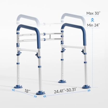 Toilet Safety Rails, Adjustable Bathroom Toilet Frame for Elderly and Handicap, Supports up to 350Lb