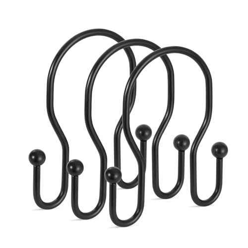 12 Pack Double Shower Curtain Hooks Rings, TENOVEL Double Sided Shower Curtain Hooks Rust Proof for Shower Curtain, Stainless Steel Bathroom Shower Hangers Rings for Shower Rods, Matte Black - color: Black, size: 12 Pack