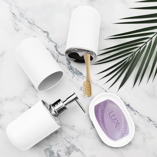 Bathroom Accessory Set, 4 pcs Shatter-Resistant Resin Bathroom Accessories Set Include Lotion Soap Dispenser Toothbrush Holder Soap Dish Modern Bathroom Decor, Gift for Home (White 4pcs) - style: White 4pcs