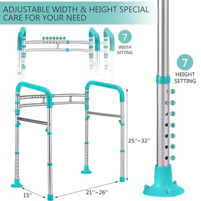 Lianjindun Toilet Safety Rails, 350 lbs, Adjustable Height & Width | Fits Most Toilets, Foldable Design, 350 Lbs Capacity, Aluminum Toilet Frame, Toilet Handles for Seniors, Disabled, Handicap - color: Peacock Blue