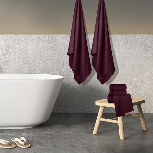 Ultra Soft 6 Pack Cotton Towel Set, Contains 2 Bath Towels 28x55 inch, 2 Hand Towels 16x24 inch & 2 Wash Coths 12x12 inch, Ideal Everyday use, Compact & Lightweight - Burgundy - color: Burgundy, size: 6 Pack Set