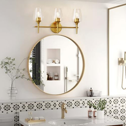 22 Inch 3-Light Gold Bathroom Vanity Light Fixtures | Wine Glass Clear Glass Wall Sconce, Modern Wall Mount Light for Bathroom, Hallway, Bedroom - color: 22 inch_Gold_3 lights