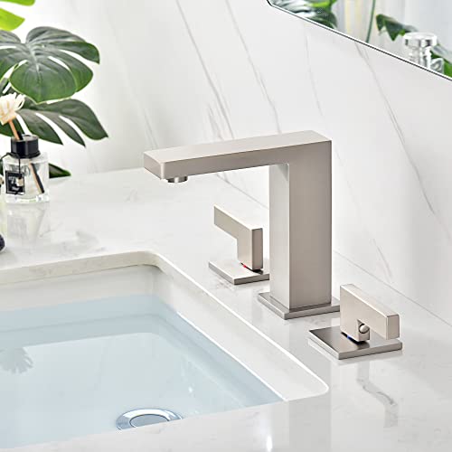 sumerain 8 Inch Widespread Brushed Nickel Bathroom Faucet 2 Handles Lavatory Faucet with Quick Install Hose - color: Brushed Nickel