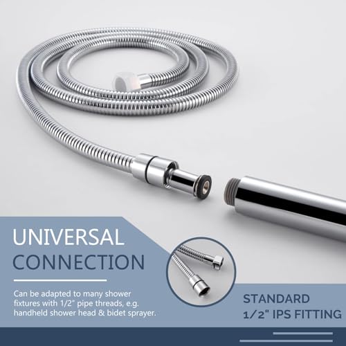 Angle Simple Replacement Shower Hose 79", Extension Hose 1/2" IPS, Chrome | Stainless Steel, Suitable for Handheld Shower Head, Dog Bathing, Bathroom Washing, Flexible, No Tangles - color: Chrome, size: 79 Inch