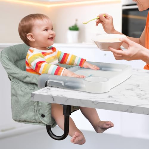 Hook On Chair with Removable Dining Tray,Portable Hook-On Chairs with Storage Bag,for Home and Travel(Sage Green) - color: Sage green with tray