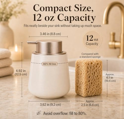 BosilunLife Ceramic Soap Dispenser - Dish Soap Dispenser for Bathroom 12Oz | Refillable Liquid Hand Wash Dispenser for Essential Oil, Lotion Soap, Apricot with Speckle - color: Apricot