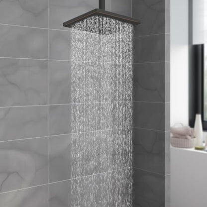Hibbent cUPC Certified Thick Metal 6'' Rain Shower Head, Oil Rubbed Bronze | High Pressure Shower Head, Bathroom Waterfall Shower Heads, High Flow Fixed Showerheads with Adjustable Brass Ball Joint - color: Oil Rubbed Bronze, style: Square 6''