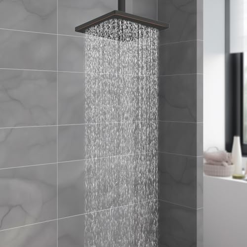 Hibbent cUPC Certified Thick Metal 6'' Rain Shower Head, Oil Rubbed Bronze | High Pressure Shower Head, Bathroom Waterfall Shower Heads, High Flow Fixed Showerheads with Adjustable Brass Ball Joint - color: Oil Rubbed Bronze, style: Square 6''