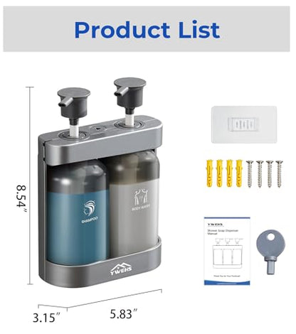 Shampoo and Conditioner Dispenser Shower Soap Dispenser 2 Chamber No Drill Shampoo Dispense for Shower Wall Mounted Shower Shampoo Dispenser 2 Chamber for Bathroom Hotel 2 * 13.37 fl.oz Sliver - color: Sliver-2