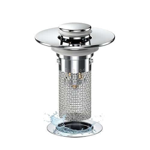 Bathroom Sink Drain Strainer Hair Catcher, Pop Up Universal Sink Drain Stopper with Removable Drain Filter Basket,Stainless Steel Drain Filter Cover Replacement, Sink Plug, Sink Trap,Drain Screen - color: 1 Pcs