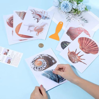 6 Pages Non Slip Bathtub Stickers Bulk Sea Shell Bath Tub Stickers | Includes Plastic Scraper, Self Adhesive Plastic, Ocean Animal Conch Design, Shower Bath Tub Floor Home Decoration - style: Shell 1