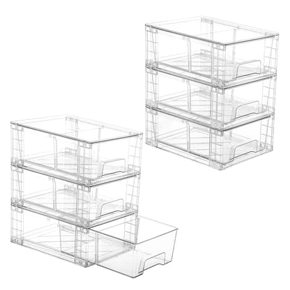Vtopmart 6 Pack Stackable Storage Drawers,Clear Acrylic Drawer Organizers with Handles, Easily Assemble Containers for Fridge, Bathroom,Kitchen Undersink,Cabinet,Pantry Organization and Storage | Clear Drawer Organizers with Removable Dividers for Flexibl