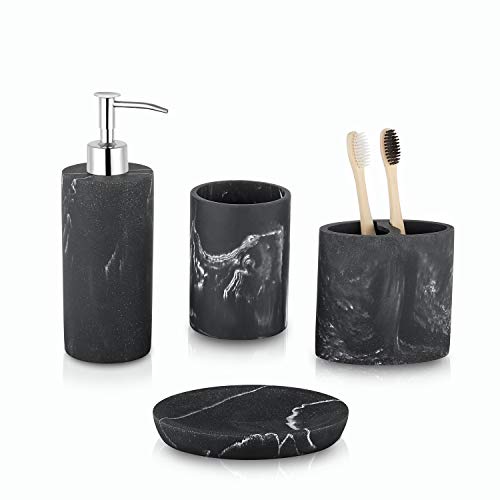 Toothbrush Holder for Bathroom Marble Look, Electric Toothbrush and Toothpaste Holder, Organizer Makeup Brush and Razor, Black Marble Look Toothbrush Cup - color: 3. Round Black Marble