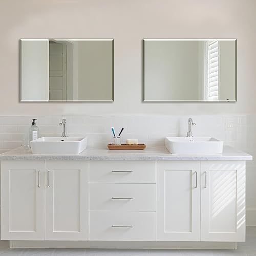 Ruomeng 2-Pack Bathroom Vanity Mirrors for Wall 24" x 36", Frameless Rectangle Mirror with Beveled Edge for Over Sink, Wall Mounted Mirror - size: 36"x24"-2pcs