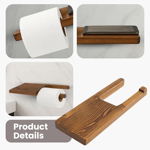 Wooden Paper Toilet Holder with Shelf | Wall-Mounted Tissue Rack | Screwing System Can Be Placed on Left Side | Walnut | 11.81x4.72x0.79 in (Left Side) - size: Left Side