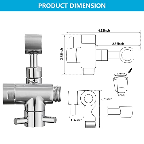 PDPBath Solid Brass 3 Way Shower Arm Diverter Valve with Handheld Holder for Dual Shower Heads with G1/2 Universal Connection - Chrome - color: Chrome-2