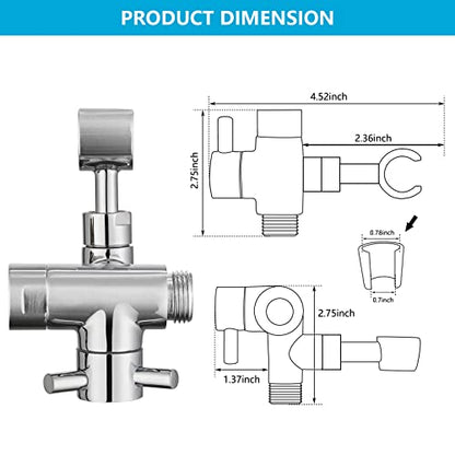 PDPBath Solid Brass 3 Way Shower Arm Diverter Valve with Handheld Holder for Dual Shower Heads with G1/2 Universal Connection - Chrome - color: Chrome-2