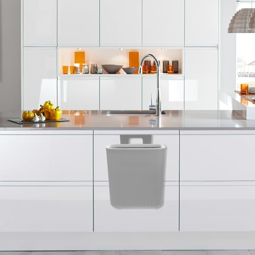 Hanging Trash Can for Home Kitchen Cabinet, Wall-Mounted Plastic Waste Bin with Gray Compression Ring, Space-Saving Storage Container for Bathroom Bedroom Use
