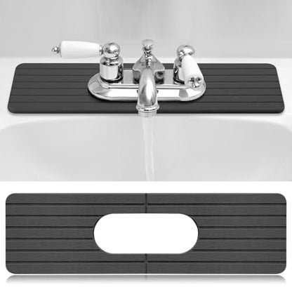 Teenyyou an Oval Hole Gray Faucet Mat Kitchen Sink 17.32" x 4.6" | Bathroom Faucet Absorbent Mat,Diatomite Splash Guard,Quick Drying Drip Catcher,Hole 6.22 " x 2.28" - color: Gray, style: an Oval Hole