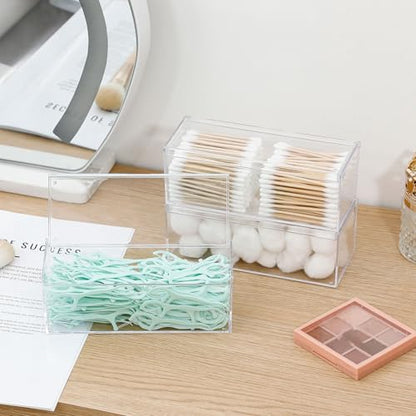 3 Pack Qtip Organizer Container with Lid, Clear, Plastic | Bathroom Vanity Storage Canister, For Cotton Swabs and Balls, Makeup Sponges, Floss Picks, For Countertop, Desk Drawer