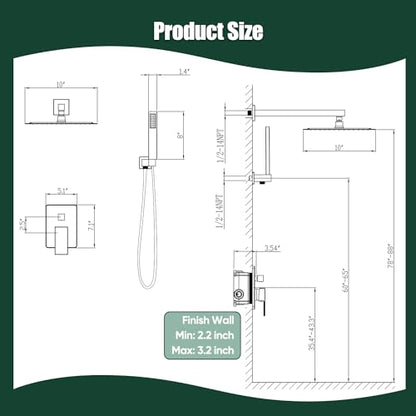 Gabrylly Rain Shower Head with Handheld Spray Combo, 10", Matte Black | All Metal Shower System, High Pressure Rainfall Shower Faucet Set, Solid Brass Shower Valve Complete Shower Set for Bathroom - color: Matte Black, size: 10 Inch