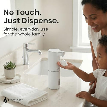 GentleJet JetFoam Automatic Foam Soap Dispenser Touchless Sensor, USB-C Rechargeable, Adjustable Output, IPX5 Waterproof, 300 ml, Bathroom & Kitchen Countertop - color: White