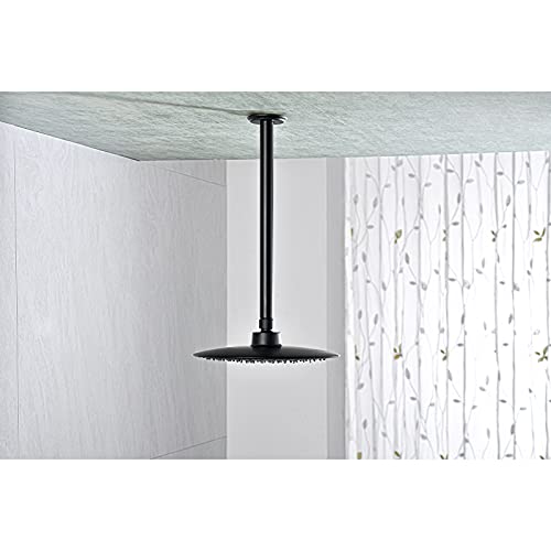 12 Inch Matte Black Ceiling Mounted Shower Arm for Rain Shower Head | Shower arm and flange - color: Black, size: 12 Inches