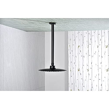 12 Inch Matte Black Ceiling Mounted Shower Arm for Rain Shower Head | Shower arm and flange - color: Black, size: 12 Inches