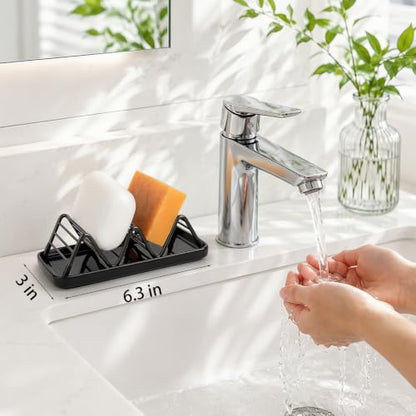 Stainless Steel Soap Dish Draining Soap Holder with Ceramic Tray, Black | Reversible Design Fits 2-3 Bars, Rustproof, Easy to Clean, Space Saving, Non Slip, for Bathroom, Shower, Kitchen - color: Black, size: 6.3" x 3.0"(with tray)