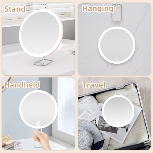 20X Magnifying Mirror with Lights, 6inch Makeup Magnified Mirror 20x Lighted Travel Magnification with 3 Suction Cups and 360° Adjustable Stand- Includes Tweezers & Scissors - color: Pink-20x