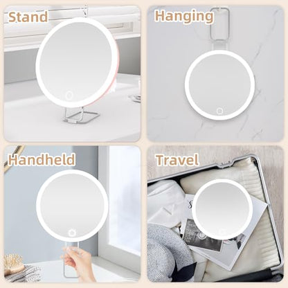 10X Magnifying Mirror with Lights, 6inch Makeup Magnified Mirror 10x Lighted Travel Magnification with 3 Suction Cups and 360° Adjustable Stand - Includes Tweezers & Scissors - color: Pink-10x