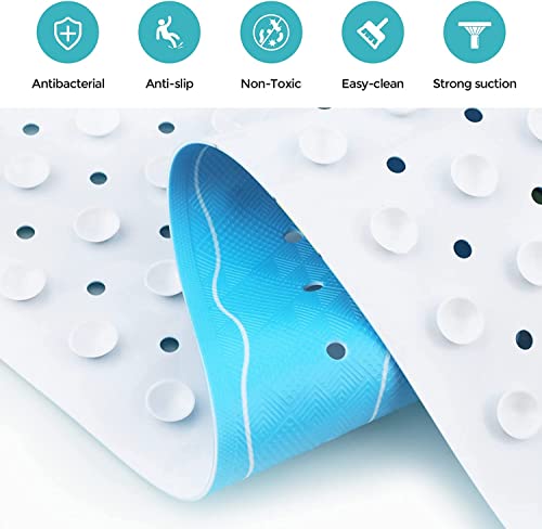 Bath Mat for Tub Non Slip Baby Kids Bathtub Mat Extra Long 40X16 Inch Blue Toddler Shower Mat Anti Slip Tub Mat with Suction Cups & Drain Holes, Machine Washable,Duck - color: Blueducks