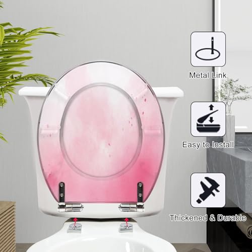 Round Toilet Seat Pink color Resin Toilet Seat Slow Quiet Close with Quick-Release Hinges Toilet Seat with Cover Easy to Clean Install - color: Multi10, size: 16.5"x14.5"