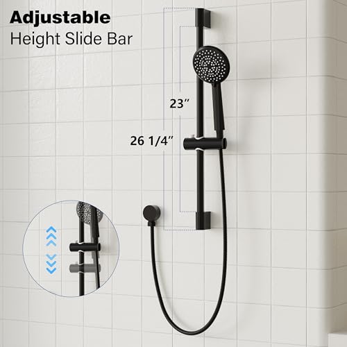 Gabrylly Shower System, Slide Bar Shower Faucet Set, 10", Matte Black | Rainfall Shower Head with 5-Setting Handheld Spray, Wall Mounted Shower Set Included 2-Way Shower Valve and Trim Kit - color: Matte Black, size: 10 Inch