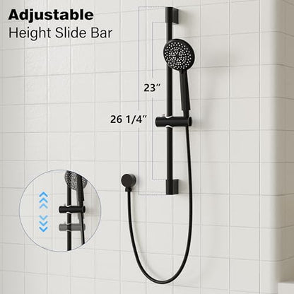 Gabrylly Shower System, Slide Bar Shower Faucet Set, 10", Matte Black | Rainfall Shower Head with 5-Setting Handheld Spray, Wall Mounted Shower Set Included 2-Way Shower Valve and Trim Kit - color: Matte Black, size: 10 Inch