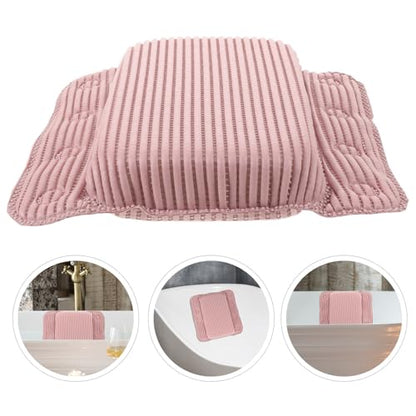 YARNOW Non-Slip Pink Bath Pillow for Tub with 8 Strong Suction Cups, Ergonomic PVC Doublewing Headrest Neck and Back Support, Easy to Clean Bath Accessory for Women at Home or Hotel