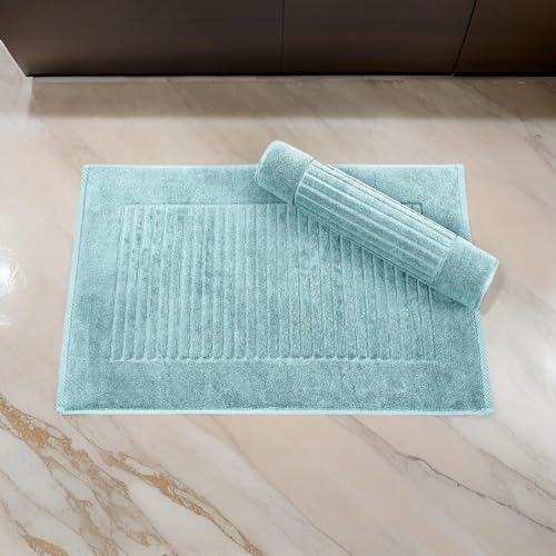 CTT - 2 Piece Bathroom Rugs Set, 100% Cotton Bath Mats, Non-Slip, Comfy & Highly Absorbent Bathroom Floor Mats, Machine Washable | 20"x32" (Spa Green) - color: Spa Green