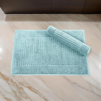 CTT - 2 Piece Bathroom Rugs Set, 100% Cotton Bath Mats, Non-Slip, Comfy & Highly Absorbent Bathroom Floor Mats, Machine Washable | 20"x32" (Spa Green) - color: Spa Green