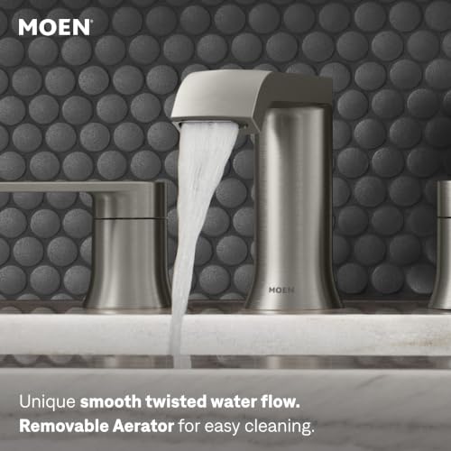Moen Genta LX Two-Handle High Arc Widespread Bathroom Sink Faucet, for 3-Hole Setups, Valve Included, Brushed Nickel, TV6708BN - color: Brushed Nickel