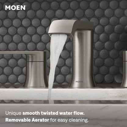 Moen Genta LX Two-Handle High Arc Widespread Bathroom Sink Faucet, for 3-Hole Setups, Valve Included, Brushed Nickel, TV6708BN - color: Brushed Nickel